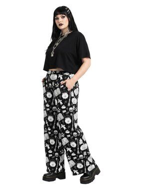 Whimsigoth Witchy Wide Leg Lounge Pants - Goth Voodoo Print XXS-6XL